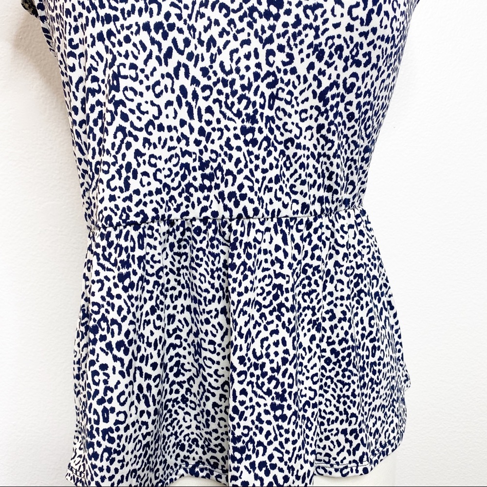 Kaileigh Navy & White Leopard Peplum Blouse - Picture 4 of 6